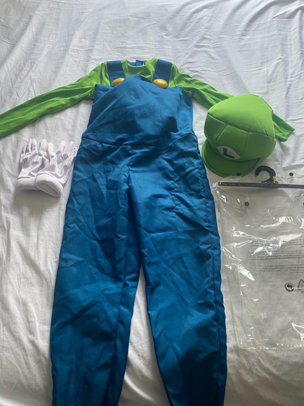 Kids Luigi Halloween Costume Full Set - Hat, Gloves and Jumpsuit Size M (7-8)